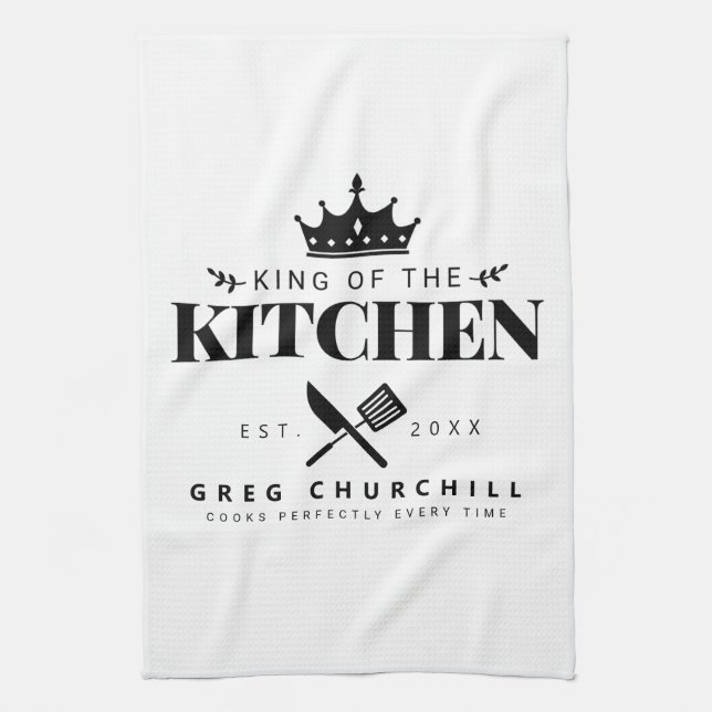 Elegant King of The Kitchen Modern Personalized Towel (Vertical)