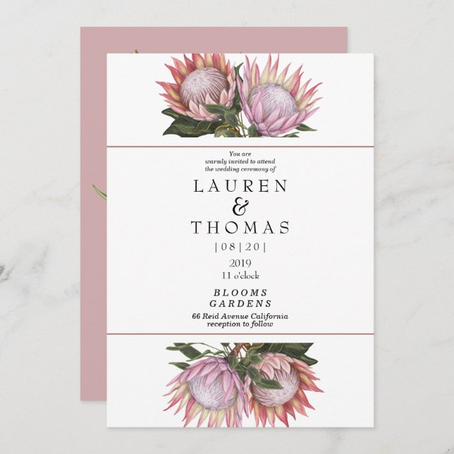 Elegant king protea flower invitation (Front/Back)