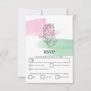 Elégant King Protea Watercolor Wedding Cartes RSVP