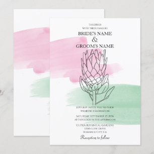 Elegant King Protea Watercolor Wedding Invitations