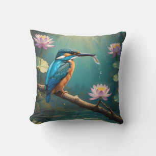 Elegant Kingfisher Bird  Throw Pillow