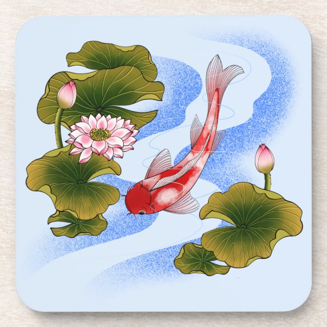 Elegant koi carp in lotus pond  coaster (Front)