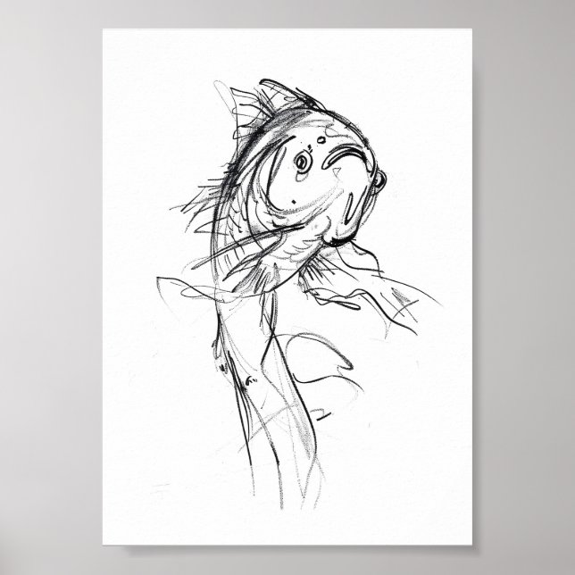 Elegant Koi Fish Abstract Sketch Poster (Front)