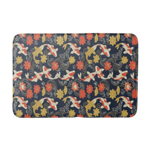Elegant Koi Fish and Lotus Pattern Bath Mat