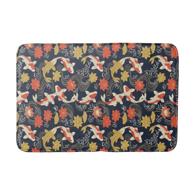 Elegant Koi Fish and Lotus Pattern Bath Mat (Front)