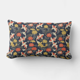 Elegant Koi Fish and Lotus Pattern Lumbar Pillow