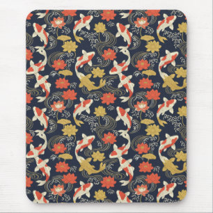 Elegant Koi Fish and Lotus Pattern Mouse Pad
