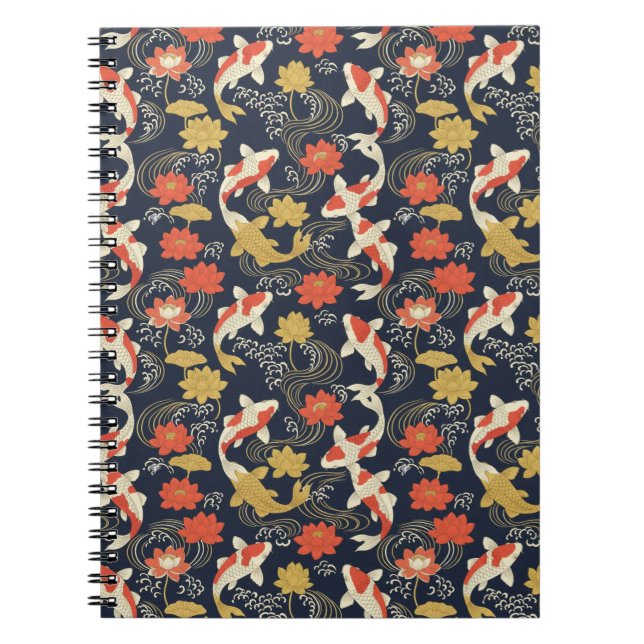 Elegant Koi Fish and Lotus Pattern Notebook (Front)