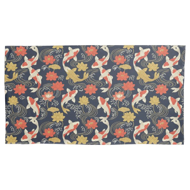 Elegant Koi Fish and Lotus Pattern Pillowcase (Front)