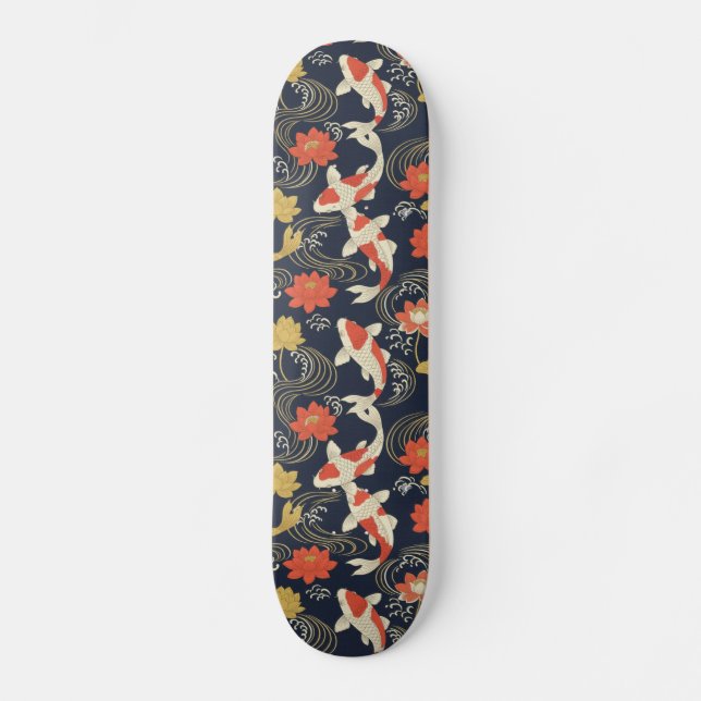 Elegant Koi Fish and Lotus Pattern Skateboard (Front)
