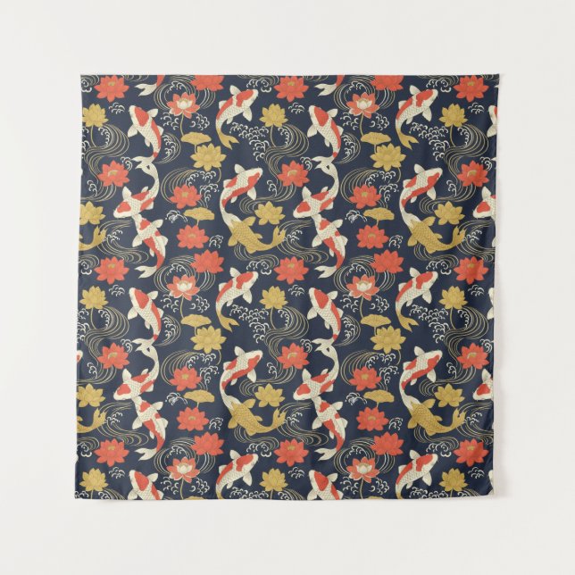 Elegant Koi Fish and Lotus Pattern Tapestry (Front)