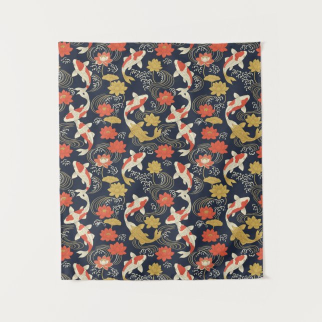 Elegant Koi Fish and Lotus Pattern Tapestry (Front)