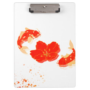 Elegant Koi Fish and Red Blossom Art Japanese St Clipboard
