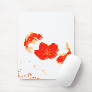 Elegant Koi Fish and Red Blossom Art Japanese St Mouse Pad