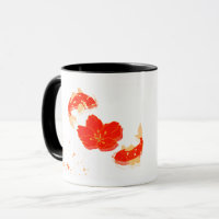 Elegant Koi Fish and Red Blossom Art | Japanese St