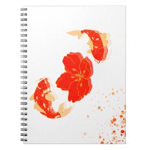 Elegant Koi Fish and Red Blossom Art   Japanese St Notebook