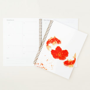 Elegant Koi Fish and Red Blossom Art Japanese St Planner