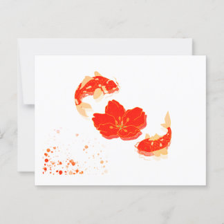 Elegant Koi Fish and Red Blossom Art | Japanese St Postcard