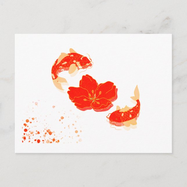 Elegant Koi Fish and Red Blossom Art | Japanese St Postcard (Front)