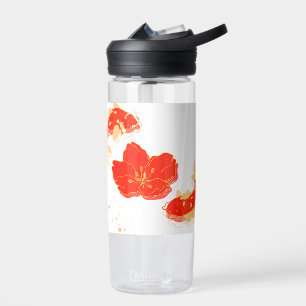 Elegant Koi Fish and Red Blossom Art Japanese St Water Bottle