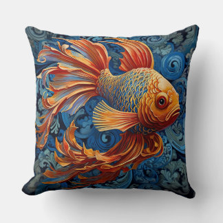 Elegant Koi Fish Blue/Orange accent pillow