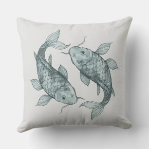 Elegant Koi Fish Watercolor Art Japanese Style Throw Pillow