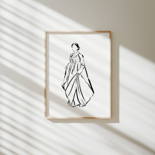 Elegant Korean Hanbok Woman Ink Poster