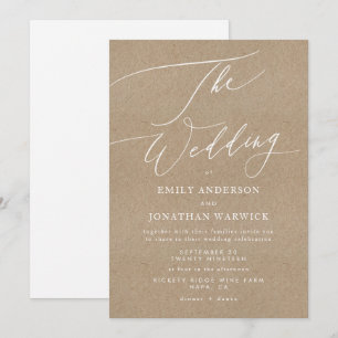 Elegant Kraft Calligraphy Modern White Wedding Invitation