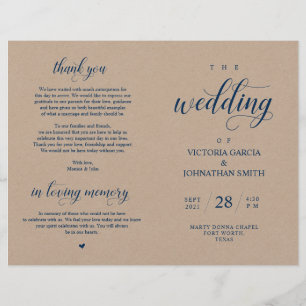 Elegant Kraft Mariage Ceremony Programme pliable