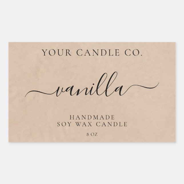 Elegant Kraft Minimalist Script Candle Label (Front)