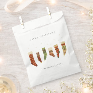ELEGANT KRAFT RED GREEN STAR CHIRSTMAS STOCKINGS FAVOUR BAG