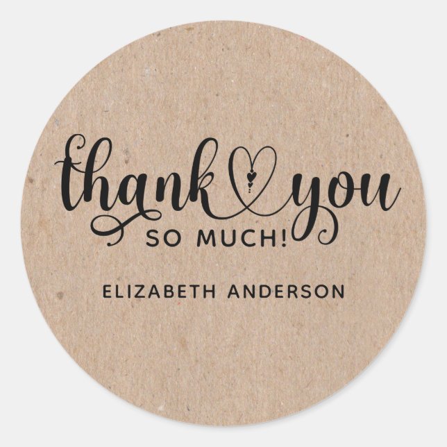 Elegant Kraft Script Thank You Classic Round Sticker (Front)