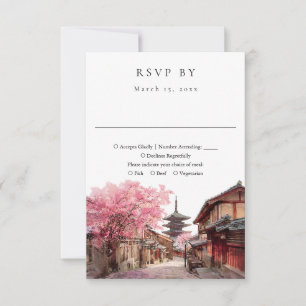 Elegant Kyoto Japan Watercolor Wedding RSVP Card
