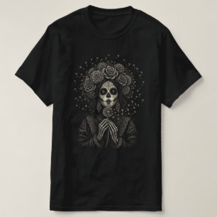 Elegant La Catrina Floral Skeleton Art T-Shirt