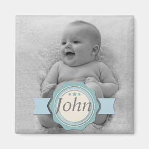 Elegant Label Baby Photo Keepsake - Blue Magnet