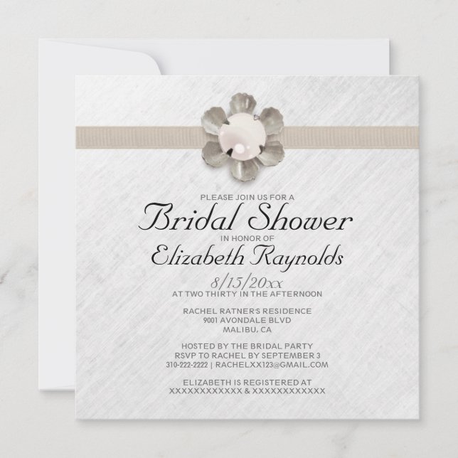 Elegant Lace and Pearl Bridal Shower Invitations (Front)