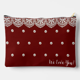 Elegant Lace and Pearls Customized Message Accessory Pouch