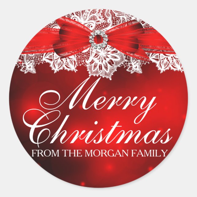 Elegant Lace & Bow Christmas Holiday Sticker (Front)