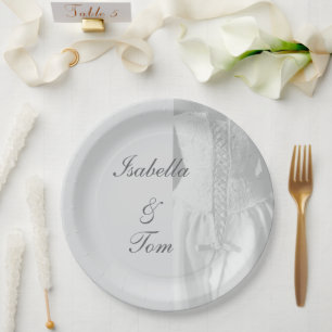 Elegant Lace Bridal Script Wedding Table  Paper Plate