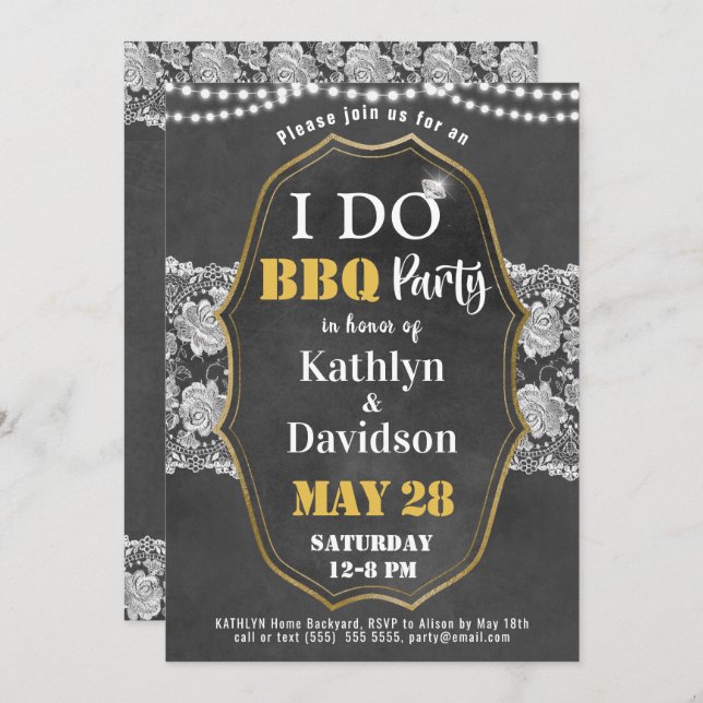 Elegant Lace Chalkboard I DO Engagement Invitation (Front/Back)