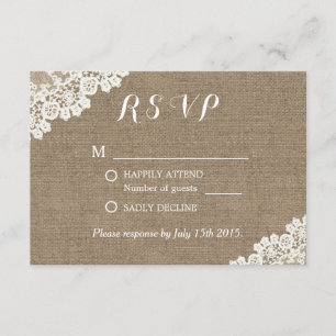 Elegant Lace Corner Burlap Wedding RSVP Card