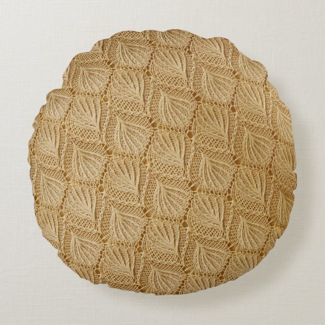 Elegant lace fabric: textured patterns. round pillow (Front)