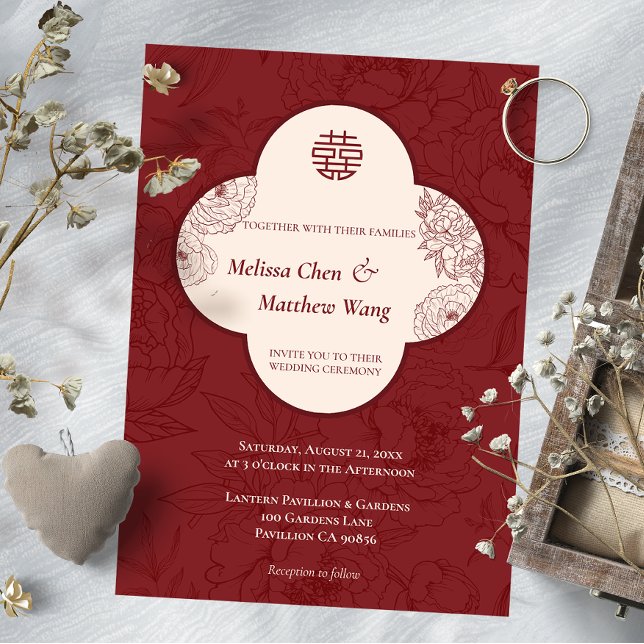 Elegant Lace Floral Chinese Wedding Invitation (Elegant Lace Floral Chinese Wedding Invitation)