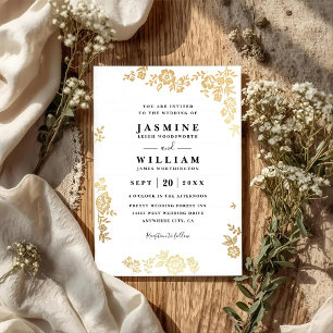 Elegant Lace Floral Rustic Gold QR Code Wedding Invitation