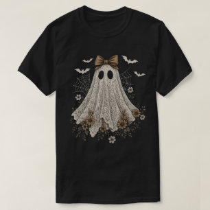 Elegant Lace Ghost with Bow Floral Ghost T-Shirt