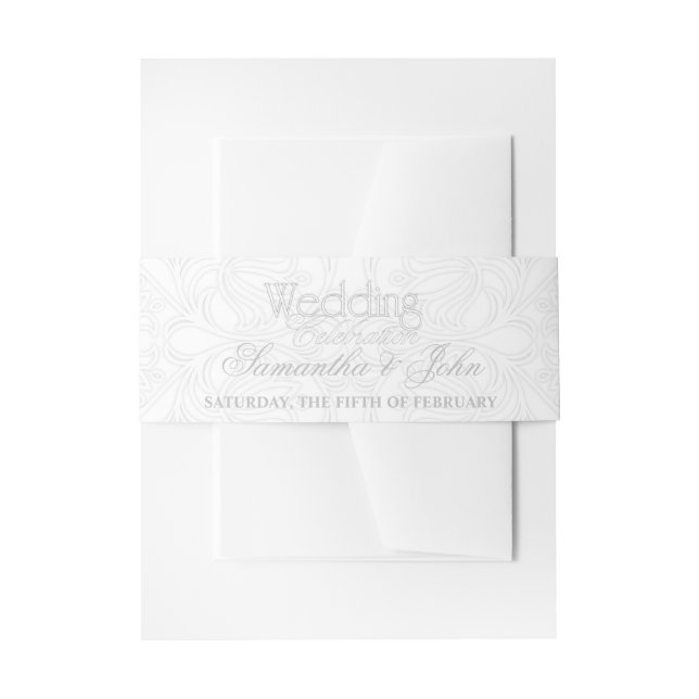 Elegant Lace Grey & White Modern Minimalist Invitation Belly Band (Front Example)