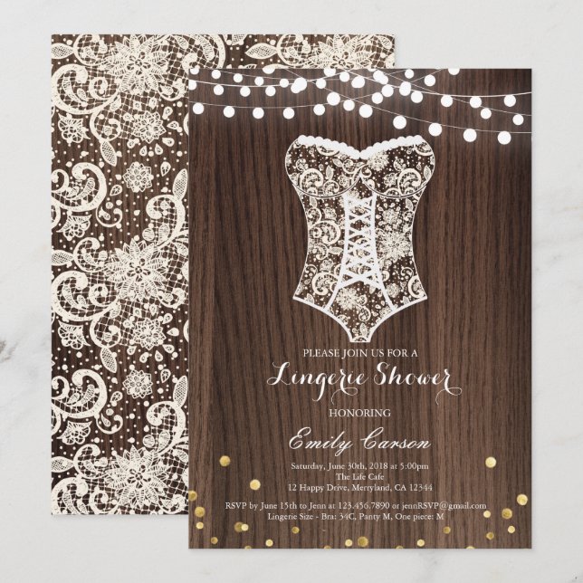 Elegant lace lingerie shower invitation (Front/Back)