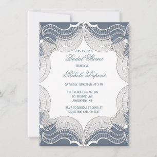 Elegant Lace On Blue Wedding Bridal Shower Invitation