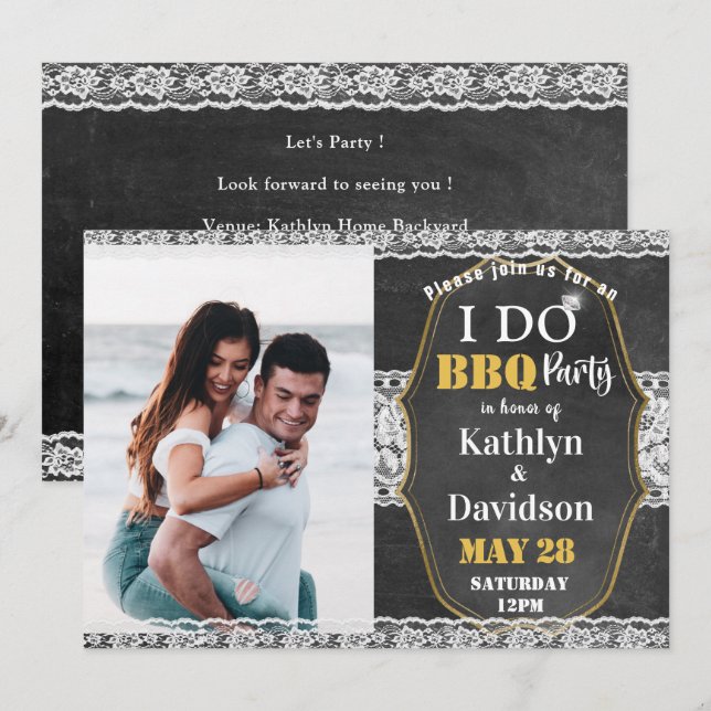 Elegant Lace Photo I DO Engagement Invitation (Front/Back)