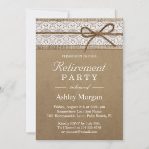 Elegant Lace Rustic Burlap String Retirement Party Invitation